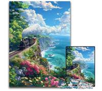 Stream Train Cliffs SeaJigsaws 1000 Pieces for Adults Paper Jigsaw Puzzles Perfect for Family Fun Party Games Birthday Party Favors 1000 PCS(38x26cm)
