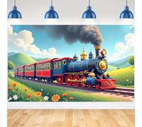 Stream Train Party Decorations Banner Steam Locomotive Theme Backdrop Decor Vintage Train Theme Birthday Party Supplies Transportation Steampunk Background Tapestry for Kids Bedroom Dorm Living Room