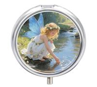 Stream Water Flower Fairy Decorative Metal Pill Box 3-Compartment - Portable Medicine Organizer for Vitamins, Travel Pill Case with BPA-Free Inserts, Personalized Gift for Women Men