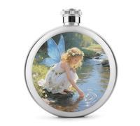 Stream Water Flower Fairy Hip Flask for Men Personalized Groomsmen Flasks Stainless Steel Whiskey Hip Flask 5 Oz Leakproof Liquor Flasks with Metal Cap for Travel Bar Party Drinker