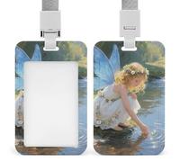 Stream Water Flower Fairy Retractable ID Badge Holder with Lanyard - Vertical Badge Reel,Keychain Clip,Name Tag Id Card Holder Protector for Nurse Officer Teacher Security Staff Women Men