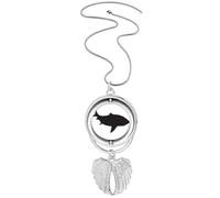 Streamline Shark Fierce Fish Pendant Angel Wings Rotating Necklace Jewelry
