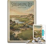 Streamsong Red Golf Club Vintage Poster Jigsaw Puzzle, 500 Pieces | Colour and shape sorting - a simple way to organise the image on quiet evenings.
