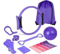 STREAMVOY 13-Piece Pilates Set with Yoga Ball, Resistance Bands, Ring, Strap & Socks - Home Gym Equipment for Strength/Flexibility (Pink/Purple, 5pc/13pc) (5, purple)
