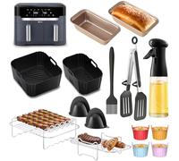 STREAMVOY 23-Piece Air Fryer Accessories Set with Dual Basket Liners, Oil Spray Bottle & Cooking Tools - Food Grade, Heat Resistant to 230°C for Healthier Low-Oil Cooking (Tefal 11L Accessories Set)