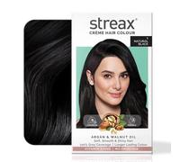 Streax Crème Hair Colour - Natural Black 1 | Argan & Walnut Oil | Soft, Smooth & Shiny Hair | 100% Grey Coverage | Longer-Lasting Colour | Ammonia-free | Enriched with Vitamins B5 & E