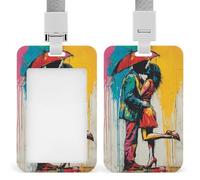 Street Art Couple Under an Umbrella Graffiti ID Badge Holder Retractable Clip Card Holder Card Protector Name Badge Name Tag for Work Office Doctor Nurse