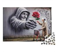 Street Art Grayscale 1000 Piece Puzzles Beautiful View Death Rose Street Art Decoration Puzzle Educational Game Gifts Puzzles for Adults Jigsaw Puzzles for Adults 52x38cm/1000pcs