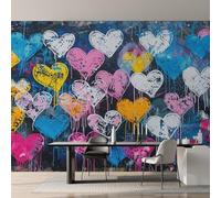 Street Art Photo Wallpaper, Abstract Graffiti Heart Wallpaper Mural, 400x280cm Wall Paper for Bedroom Living Room, Non-Woven Wall Mural Room Decor EL&D68