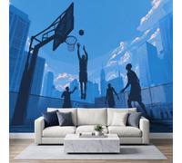 Street Basketball Slam Dunk Player Panoramic Photo Wallpaper, Pop Art 3D Large Wallpaper Wall Murals W250 x H175 cm Hd Printing Non-Woven Mural Poster for Living Room Bedroom Background Decoration