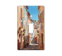Street Bathroom Single Light Switch Cover Plate, Mediterranean Rustic Buildings Flowers Summer Warm Beige Plastic Standard Size Switch Plate Decorative for Bedroom Kitchen Entrance Decor (Single)