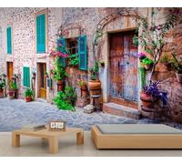Street City Murals Mediterranean Village Mural Romantic House Block Landscape Mural Wallpaper Hd Printing Wallpaper for Living Room Bedroom Kitchen 100 x 70 cm