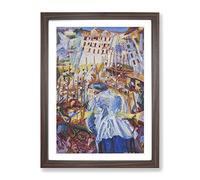 Street Enters The House By Umberto Boccioni Classic Painting Framed Wall Art Print, Ready to Hang Picture for Living Room Bedroom Home Office Décor, Walnut A4 (34 x 25 cm)