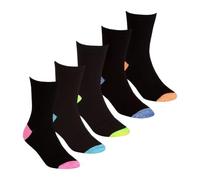 Street Essentials Girls’ Cotton-Rich Contrast Heel & Toe Crew Socks (1 pack, 5 Pairs, UK 9-12)