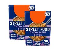 Street Food Chinese Chow Mein Noodles, 250g, Pack of 2, Vegetarian Ready Meal with Mushrooms, Carrot, Pepper, Water Chestnut, Soy, Garlic and Ginger