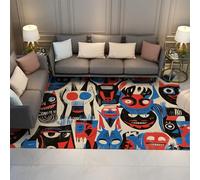 Street Graffiti Art Carpet Colorful Abstract Monster Faces Design Area Rugs Non-Slip Soft Thin Rug for Dining Room Studio Office 100x150cm