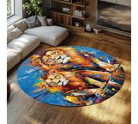 Street Graffiti Art Round Rugs 160cm Lion Father and Son Washable Non-Slip Soft Low-Pile Throw Circle Carpet for Living Room Guest Room