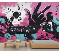 Street Graffiti Mural Music Theme Wallpaper Rock Graffiti Wall Mural Panoramic Office Reception Studio Backdrop Custom Photo Wallpaper (Non-self-Adhesive)