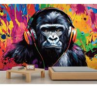 Street Graffiti Mural Pop Art Chimpanzee Wallpaper Hip Hop Chimpanzee Wall Mural HD Art Decor Photo Living Room Sofa TV Background Personalized Poster (Non-self-Adhesive)