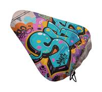 Street Graffiti Padded Bike Seat Cushion with Drawstring Soft Comfort Waterproof Bicycle Seat Cover, Wide Saddle Protection Covers Protector for Men Women for Exercise Mountain Road Bikes