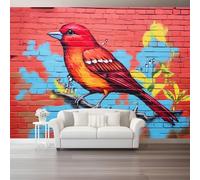 Street Graffiti Photo Wallpaper Nursery 400 X 280 Cm Red Flying Birds Brick Wall - Non-Woven Premium Art Print Fleece Wall Mural Decoration Restaurant Hall Living Room Hallway