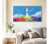 Street Graffiti Spacecraft Framed Canvas Wall Art Sci-Fi Cosmic Cartoon Rocket Poster Canvas Painting Print, Wall Art Pictures Home Decorative for Living Room, Guest Room & Study - 90L x 60W CM