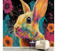 Street Graffiti Wall Murals 200 x 140 cm, Animal Rabbit Ink Splash Mural Removable Wall Covering Fabric, Large Photo Wallpaper for Living Room Bedroom Kitchen Bathroom Office Kids