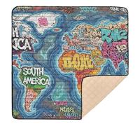 Street Graffiti World Map Wallpaper Soft Foam Baby Play Mat for Indoor Outdoor Non-Toxic Activity Entertainment Mat for Baby Toddler Infant, 50'' x 50''