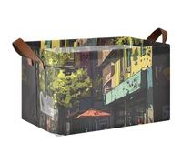 Street Illustration Cartoon Cube Storage Bins Baskets Foldable Fabric Storage Bins with Handles Fabric Cubes for Bedroom, Office, Closet, Clothes, Kids Room, Nursery 2 Pack