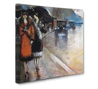 Street in Berlin by Lesser Ury Classic Painting Canvas Wall Art Print Ready to Hang, Framed Picture for Living Room Bedroom Home Office Décor, 14x14 Inch (35x35 cm)