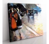 Street in Berlin by Lesser Ury Classic Painting Canvas Wall Art Print Ready to Hang, Framed Picture for Living Room Bedroom Home Office Décor, 35x35 cm (14x14 Inch)