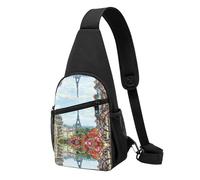 Street in Paris Town Casual Sling Bag Crossbody Shoulder Pack,Durable Polyester Chest Bag with Multiple Pockets and Key Holder,Adjustable Strap for Men Women