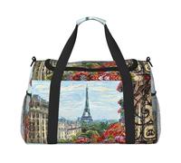 Street in Paris Town Full Print Travel Duffle Bag with Adjustable Shoulder Strap,Large Capacity Twill Polyester Crossbody Bag for Gym,Weekend Trips Outdoor Activities