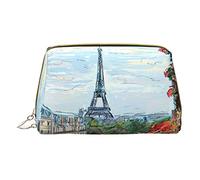 Street in Paris Town Makeup Bag for Travel, Leather Cosmetic Bag Portable Toiletry Bags Cosmetic Cases for Women Men