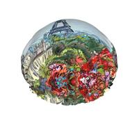 Street In Paris Town Multi-Scene And Multi-Purpose Shower Spa Double-Layer Waterproof Shower Cap And Cooking Cap, Suitable For Adults, Children And Men And Women.