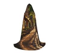 Street in Paris Town Print Halloween Hooded Cloak Masquerade Cosplay Costume Unisex Witch Robe Cloak with Hood Cape, Black, Large