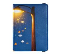 Street Lamp Rain & Lights Leather Passport and Vaccine Card Wallet Combo Passport Case Travel Documents Wallet Passport Cover with RFID Blocking for Travel Essential Waterproof