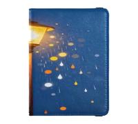 Street Lamp with Rain & Lights Leather Passport and Vaccine Card Holder Combo Travel Documents Organizer Protector Passport Cover with RFID Blocking for Travel Essential Waterproof