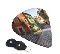 Street of Italy Guitar Picks 6 Pack with Leather Guitar Pick Holder Keychain, Plectrum Key Fob Cases Bag, Abstract Art Plectrum for Acoustic Electric Guitar, Ukulele 0.71mm