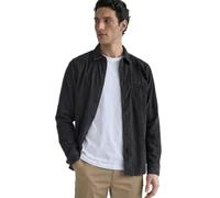 Street One Men Long Sleeve Corduroy Shirt in Plain Colour Obsidian Grey M