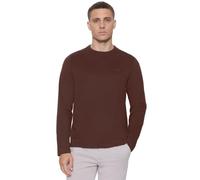 Street One Men Long Sleeve Shirt with Crew Neck in Plain Colour Maroon Brown 3XL
