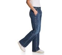 Street One Women's A378901 Wide Leg Jeans with Studs, Dark Blue Wash, 32W x 32L