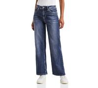 Street One Women's Wide Leg Jeans with Rivets, Mid Blue Soft Washed, 33W x 28L