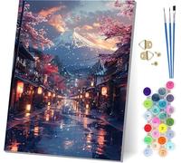 Street Paint by Numbers for Adults, Mount Fuji Paint by Numbers Kits On Canvas, Easy DIY Color Oil Painting Acrylic Paints with Brushes, Hobbies for Adults Women, Home Wall Decor 16x20 inch X-5845