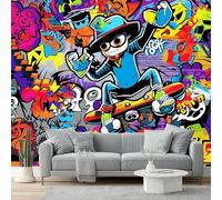Street Photo Wallpaper 400 X 280 Cm - Non-Woven Premium Art Print Fleece Wall Mural Decoration Poster Picture Design Modern - Banksy Skateboard Graffiti for Kids Bedroom Living Room