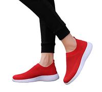 Street Running Shoes Soft Sole Slip-On Spring Autumn Running Shoes Women's Black Lightweight Trainers Women Plain Casual Fashion Walking Shoes Breathable Sporty Trainers, red, 6 UK