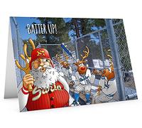 STREET SANTA - Baseball Christmas Card - Santa Swaps Rudolph's Antler for Bat - Large A5 Greeting Card - Gloss Finish - Blank Inside - Funny Sports Holiday Card for Baseball Fans