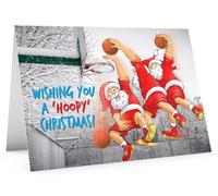 STREET SANTA - Basketball Christmas Card - Santa Slam Dunk from Distance, Hand-Drawn UK Illustration, Large A5-Sized (210mm x 148mm), Gloss Finish, Blank Inside