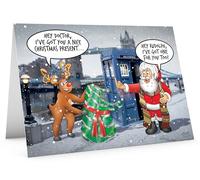 STREET SANTA - Doctor Who Christmas Card - Santa with TARDIS and Dalek Gift - Large A5 Greeting Card - Gloss Finish - Blank Inside - Funny Sci-Fi Holiday Card for Whovians and Time Travel Fans