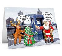 STREET SANTA - Doctor Who Christmas Card - Santa with TARDIS and Dalek Gift - Large A5 Greeting Card - Gloss Finish - Blank Inside - Funny Sci-Fi Holiday Card for Whovians and Time Travel Fans